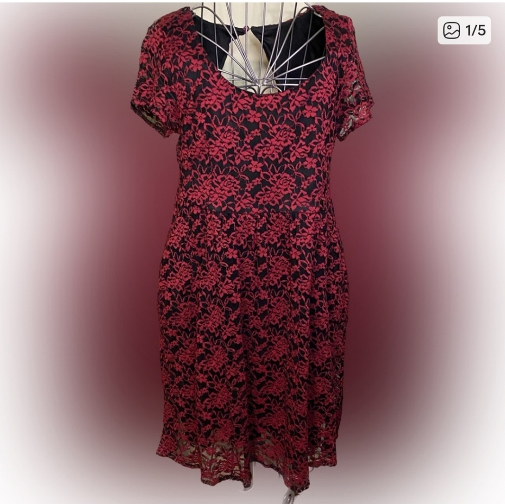 Red lace and black dress